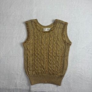 VTG Belford Golden Shimmering Beaded Cable Knit Sweater Vest Womens‎ Large